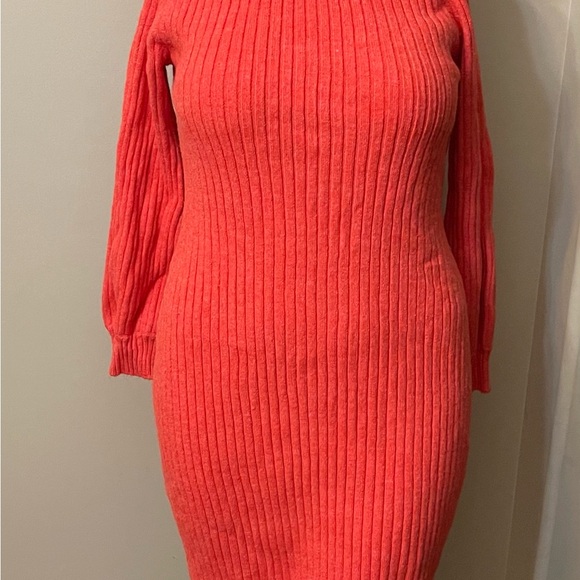 Lane Bryant Coral Ribbed Dress with Tan Belt - Picture 2 of 3